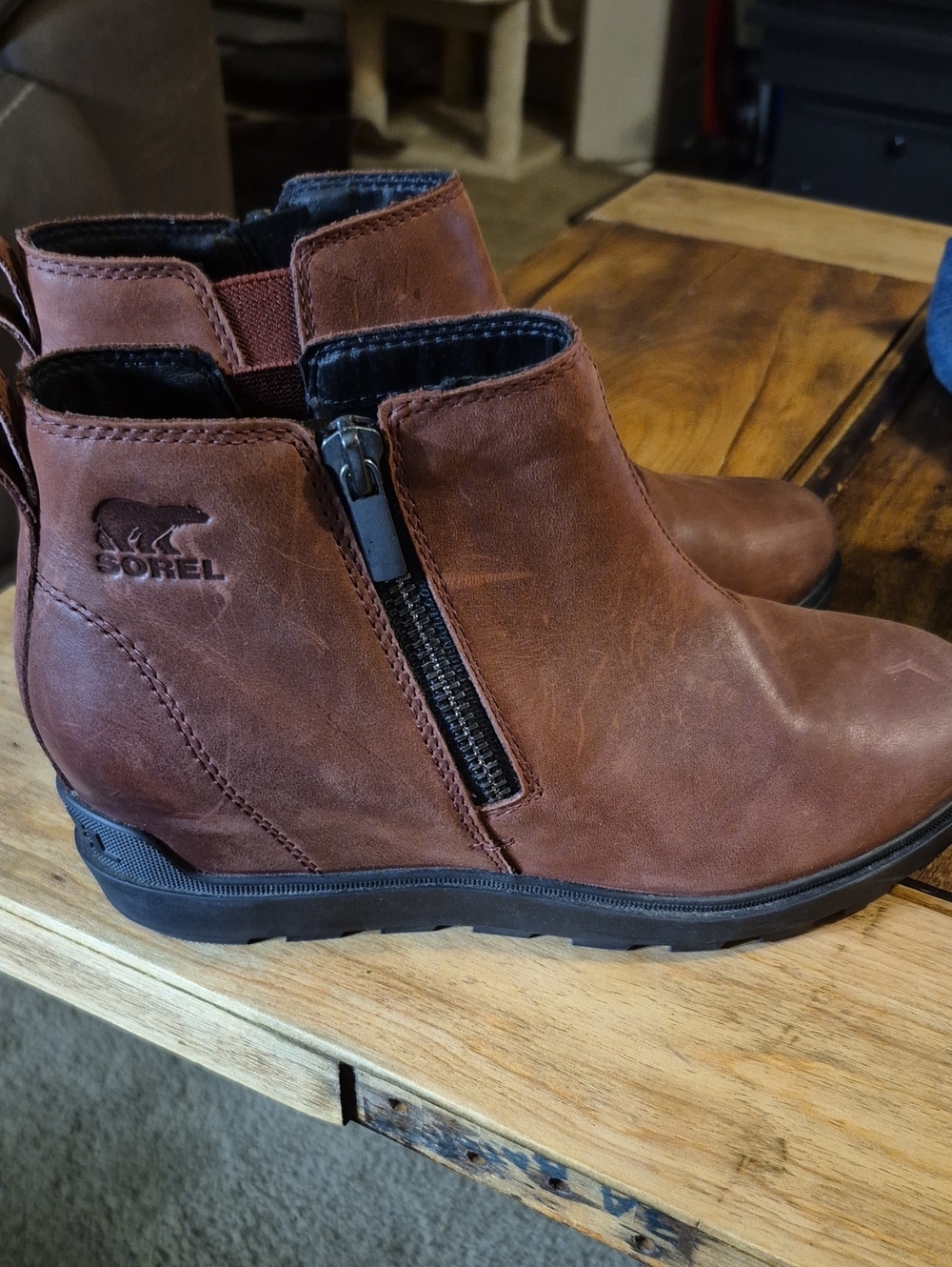Sorel Women's Brown Leather Side-Zip Ankle Boots